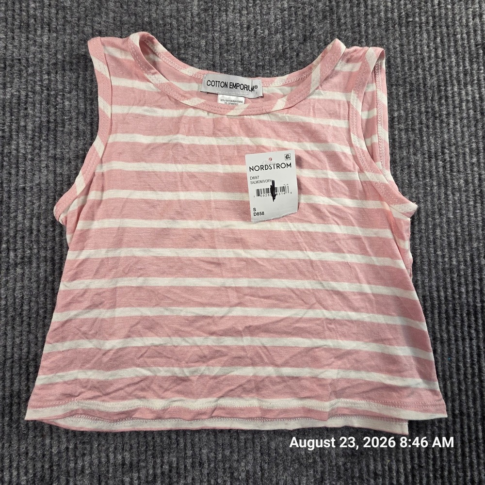 Cotton Emporium Womens Striped Crop Tank Top Salmon Ivory Small NWT Nordstrom